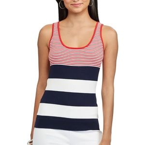 CHAPS Red/White/Navy Stripe Scoopneck Knit Tank Top Women’s Americana NWT!